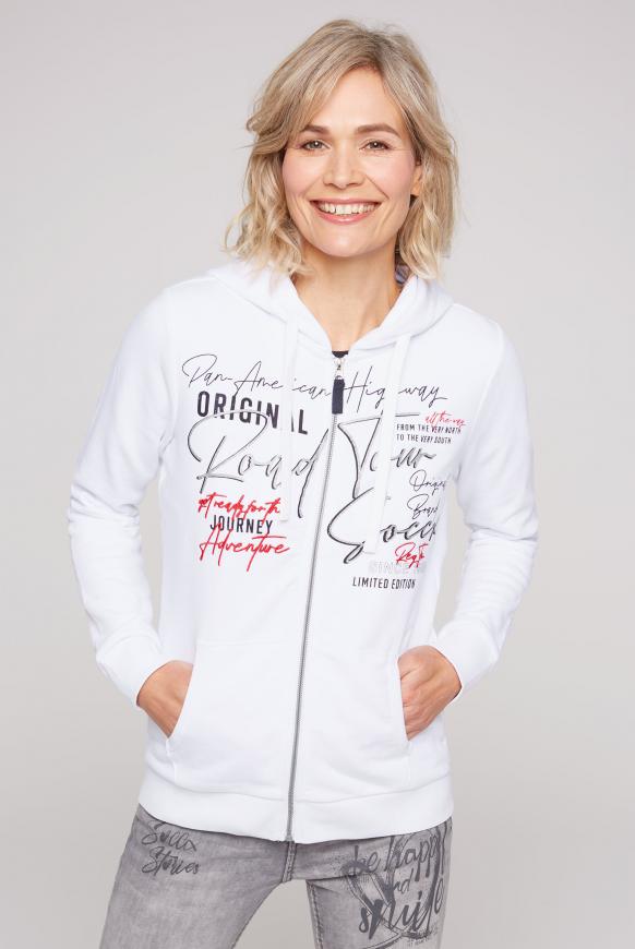 Sweatjacke mit Kapuze und Artwork opticwhite