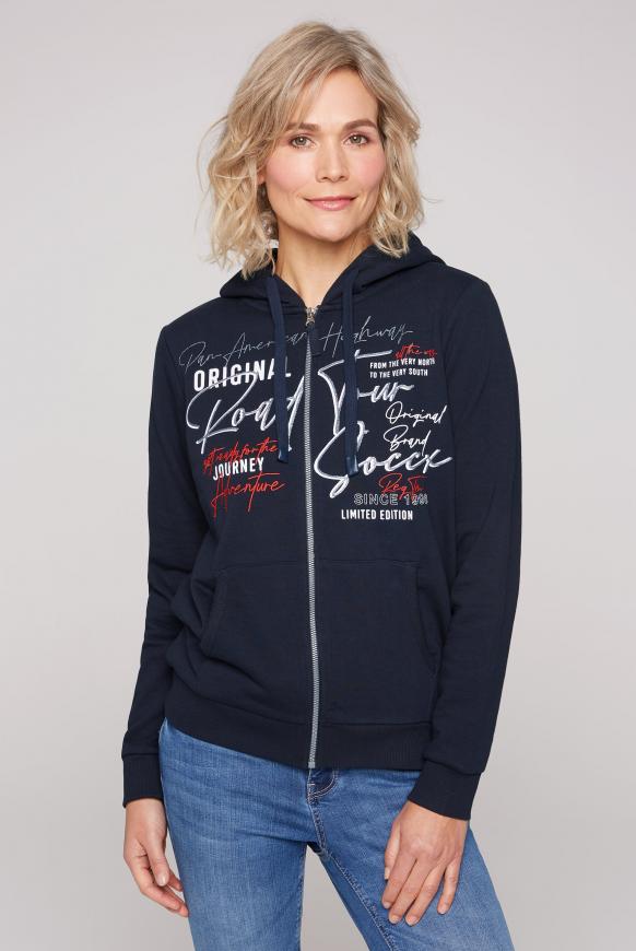 Sweatjacke mit Kapuze und Artwork blue navy