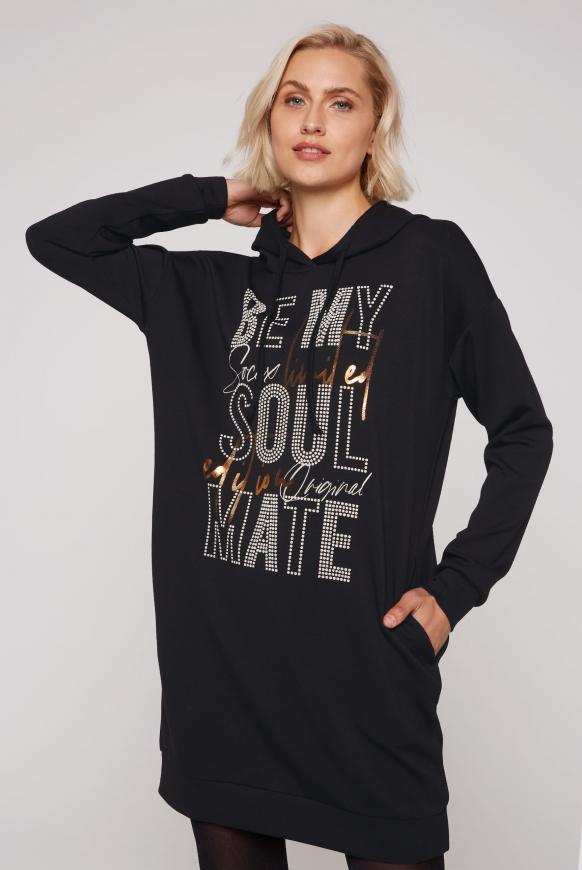 Sweatkleid mit Kapuze und Puff Print black