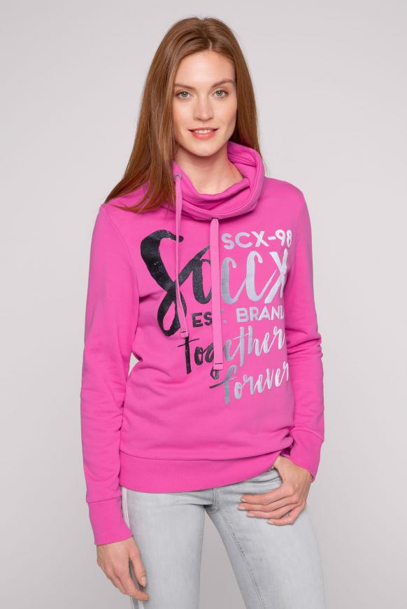 Sweatshirt mit hohem Kragen und Artwork new pink