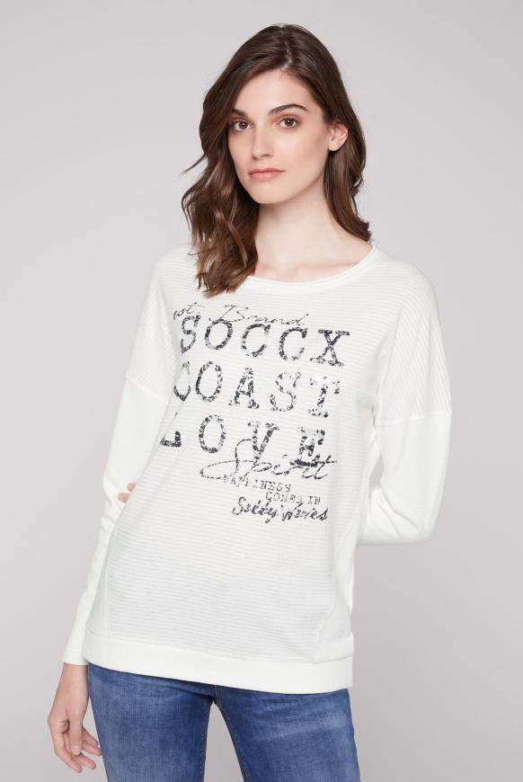 Sweatshirt mit Strukturmix und Logo Print ivory