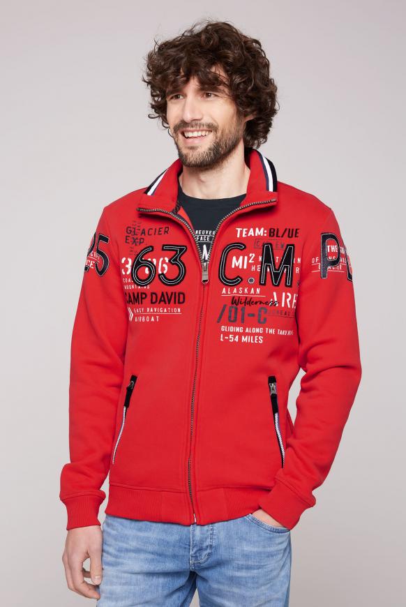 Sweatshirtjacke mit Label-Applikationen mission red