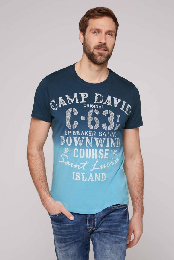 T-Shirt Dip Dye mit Used Print blue navy / summer aqua