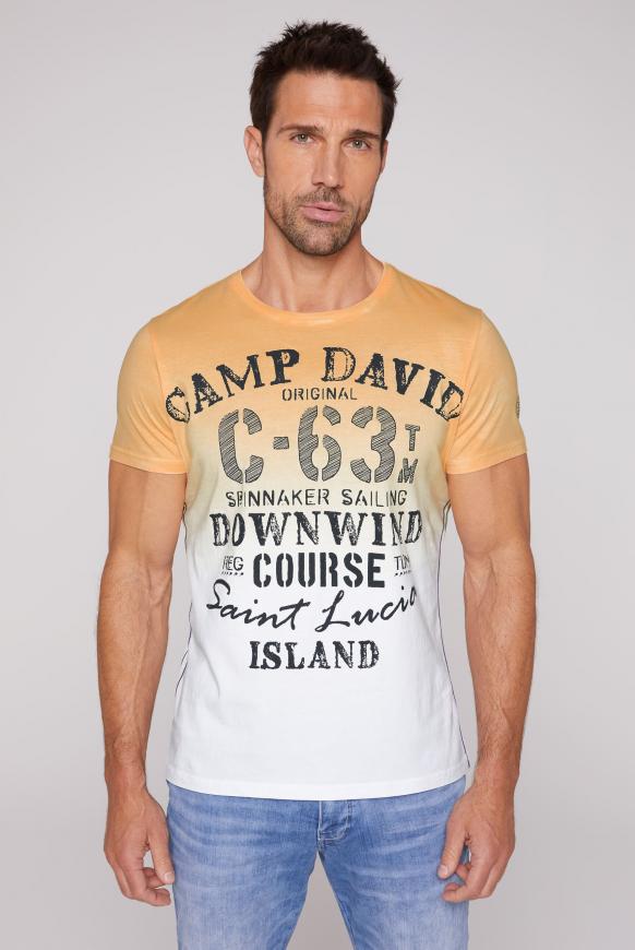 T-Shirt Dip Dye mit Used Print orange peel / opticwhite