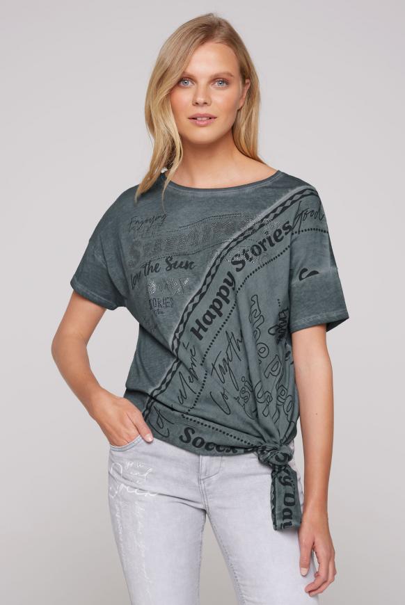 T-Shirt im Materialmix mit Knotensaum