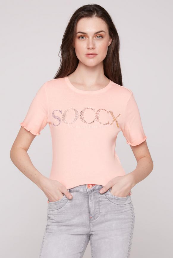 T-Shirt mit Logo aus bunten Schmucksteinen peach pearl