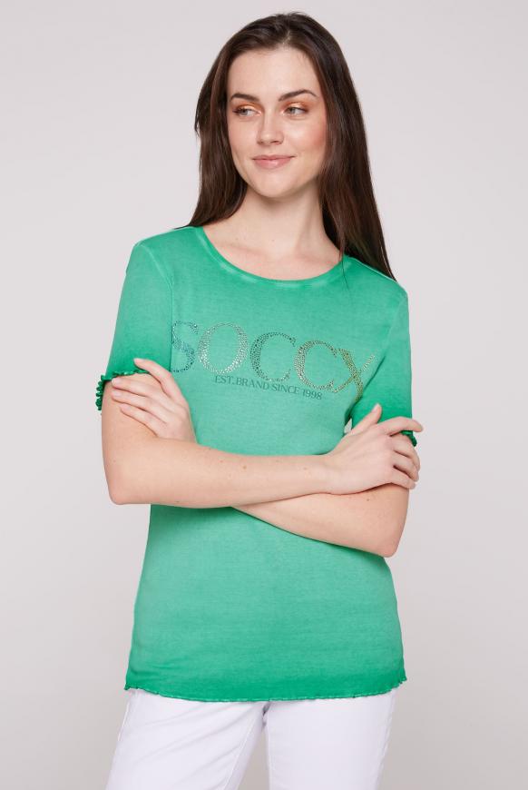 T-Shirt mit Logo aus bunten Schmucksteinen active green