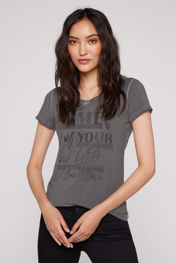 T-Shirt mit Used Look und Artwork concrete grey