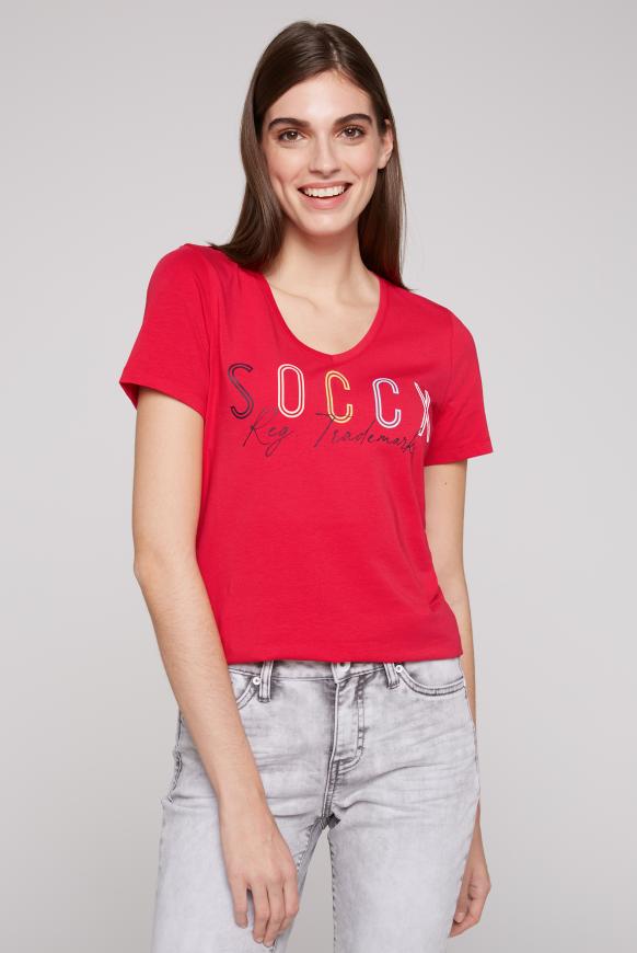T-Shirt mit V-Ausschnitt clear red