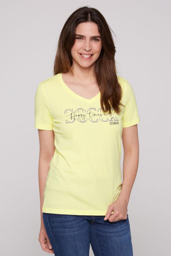 T-Shirt mit V-Ausschnitt und Logo Artwork sunlight