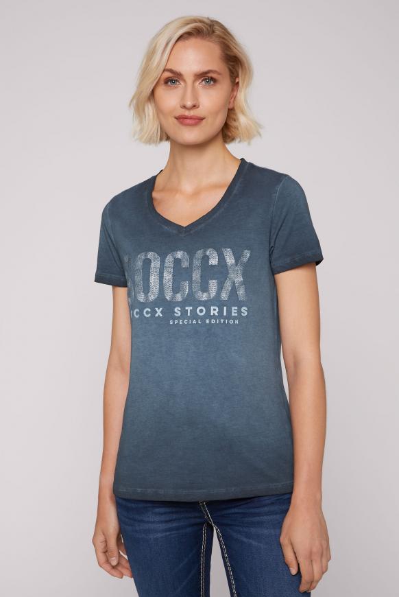 T-Shirt mit V-Ausschnitt und Logo Artwork blue navy