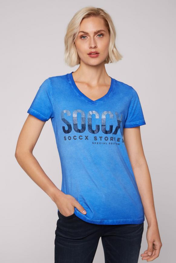 T-Shirt mit V-Ausschnitt und Logo Artwork coast blue