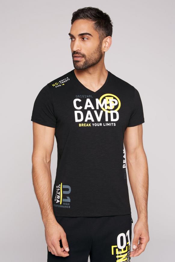 T-Shirt mit V-Neck und Rubber Prints black