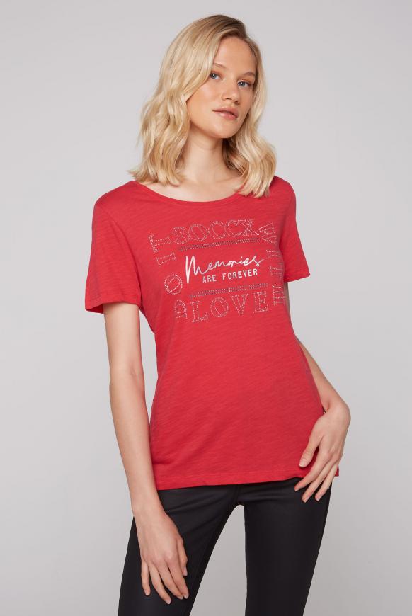 T-Shirt mit Wording aus Schmucksteinen flame scarlet