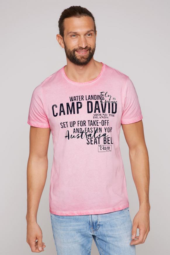 T-Shirt Oil Dyed mit Label Print new pink