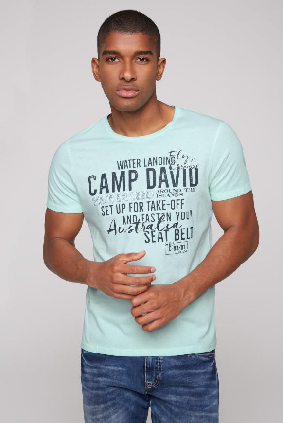 T-Shirt Oil Dyed mit Label Print cool mint
