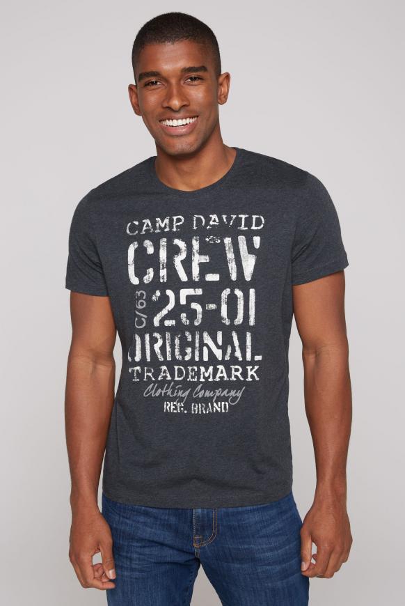 T-Shirt Rundhals mit Used Print anthra melange