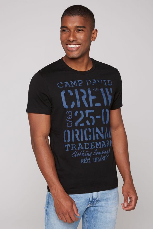 T-Shirt Rundhals mit Used Print black
