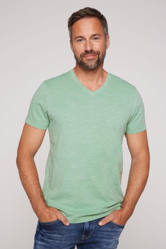T-Shirt V-Neck mit Flammgarnstruktur sea green