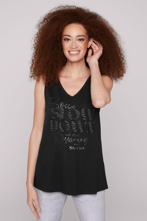 SOCCX Damen Top Mit Glitter Print - Lässiges Sommertop | Rundhals Ausschnitt