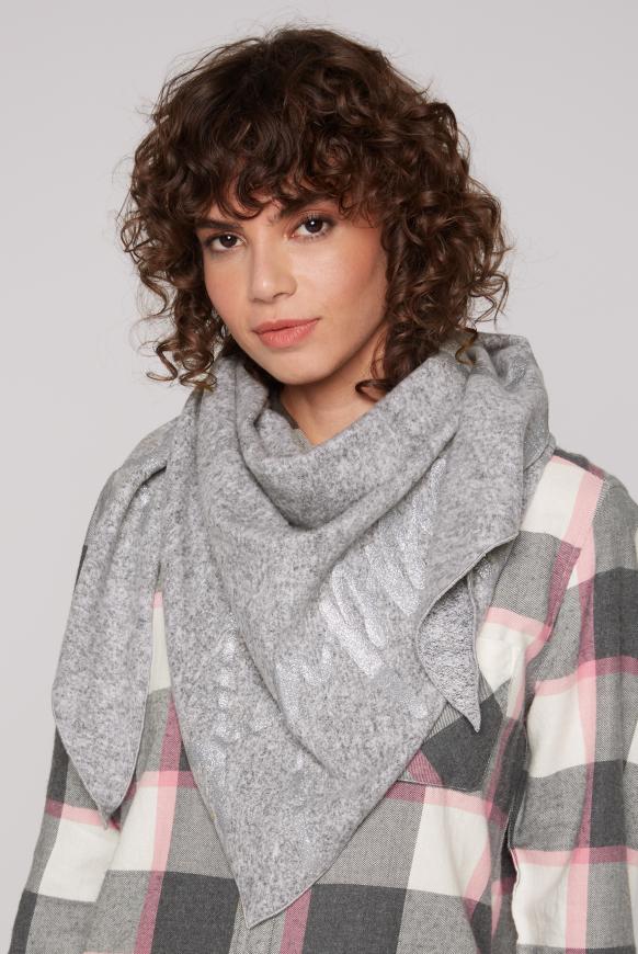Triangle-Tuch aus Flauschstrick mit Print grey melange