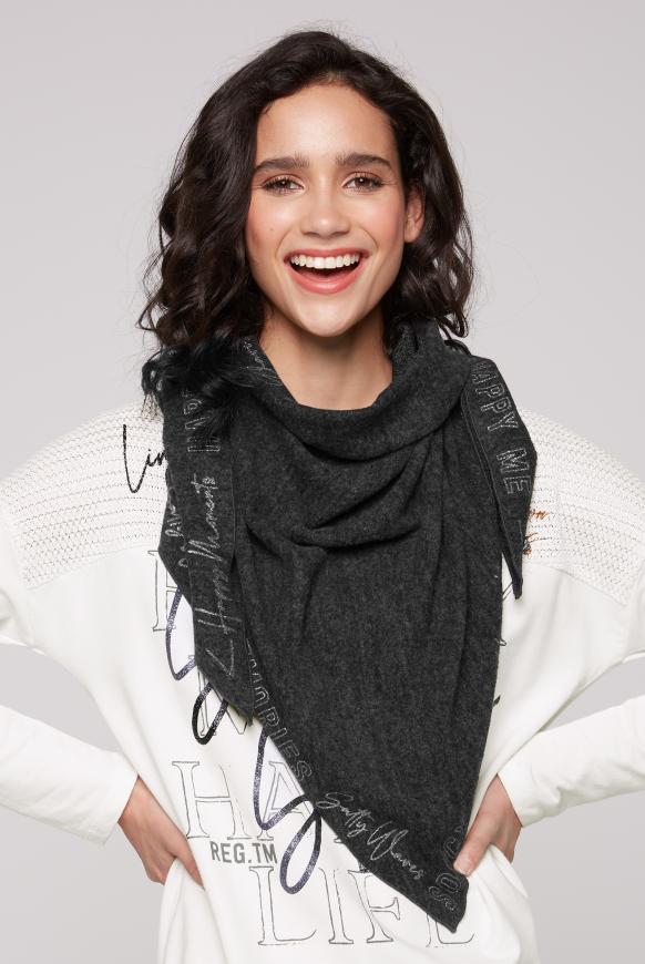 Triangle-Tuch aus Flauschstrick mit Print black melange