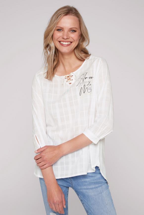 Tunika-Bluse mit Karowebmuster ivory