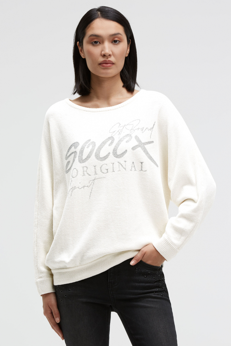 Chenille-Pullover mit Glitter Print ivory