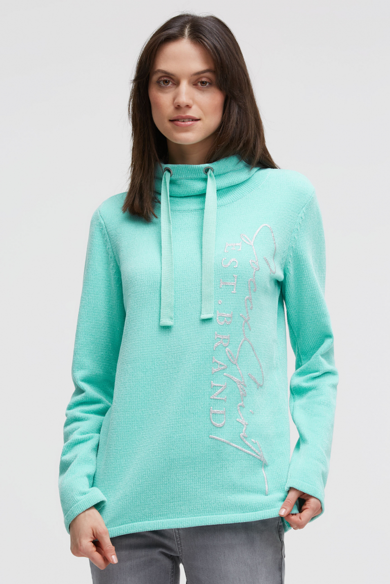 Chenille-Pullover mit hohem Kragen und Artwork aqua splash