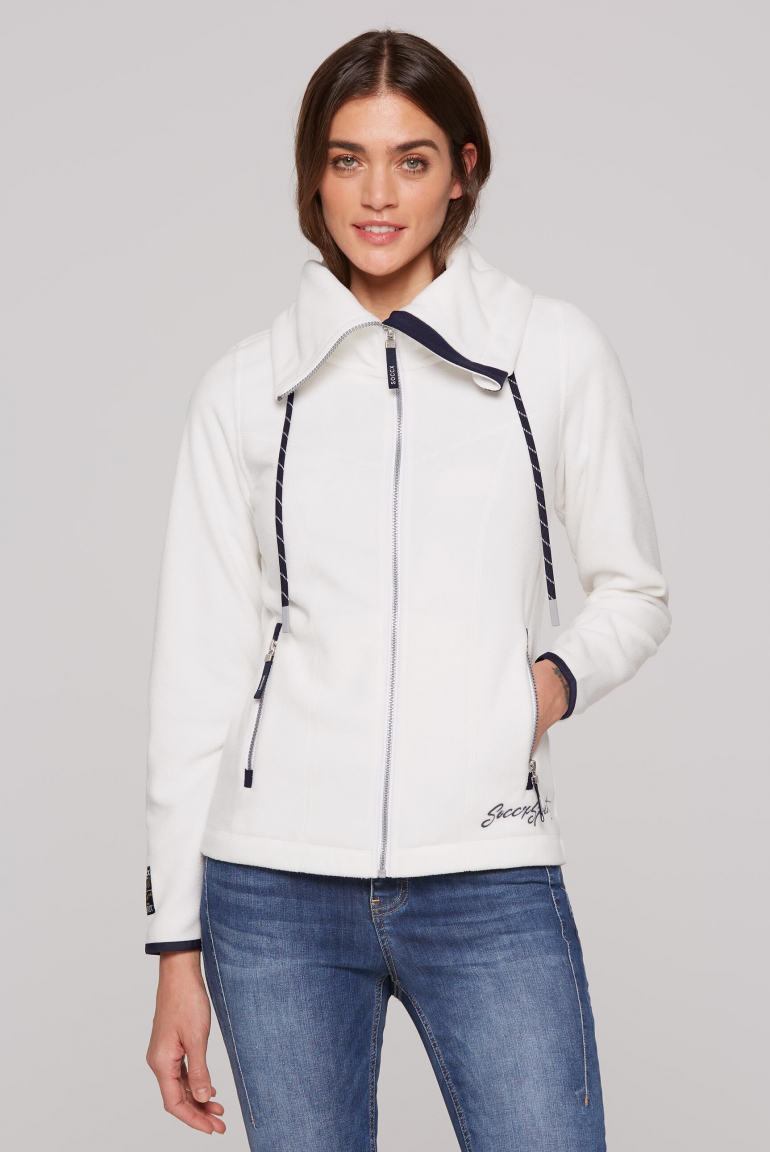 Fleecejacke mit hohem Kragen und Rücken-Print ivory