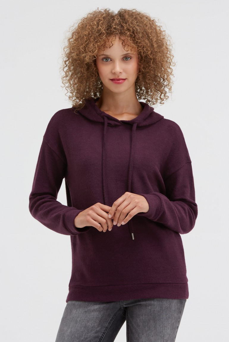 Hoodie aus Flauschstrick night plum
