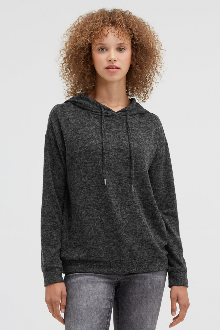 Hoodie aus Flauschstrick black melange