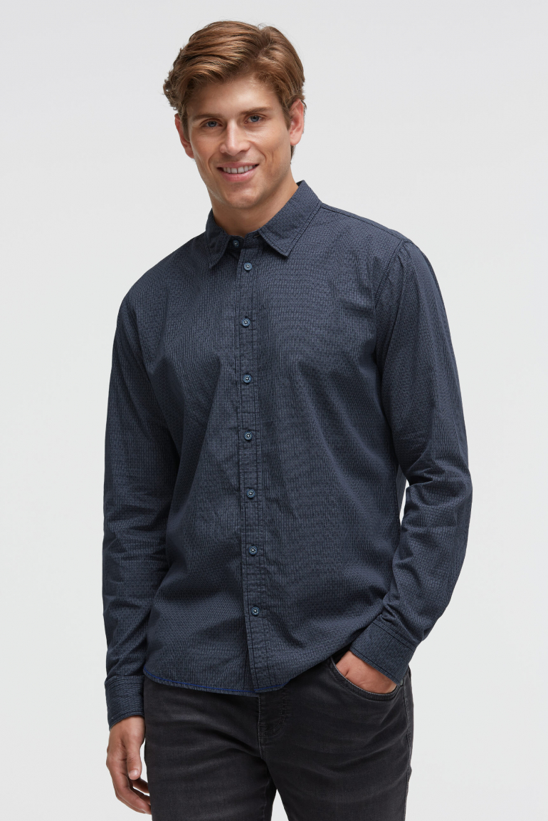 Langarmhemd mit All Over Print und Streifen blue navy