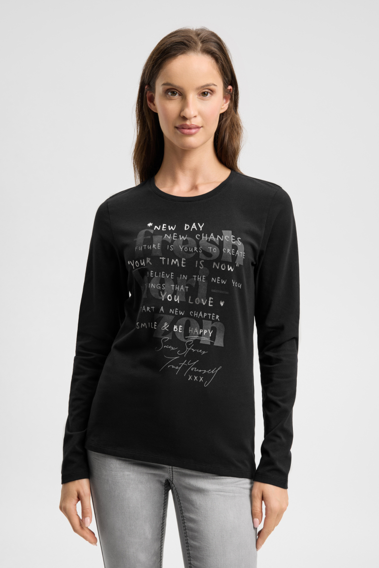 Langarmshirt Rundhals mit Wording Print black