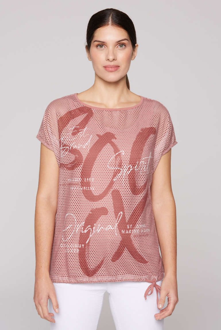 Layer-Mesh-Shirt mit Print und Top, 2-teilig beachy red
