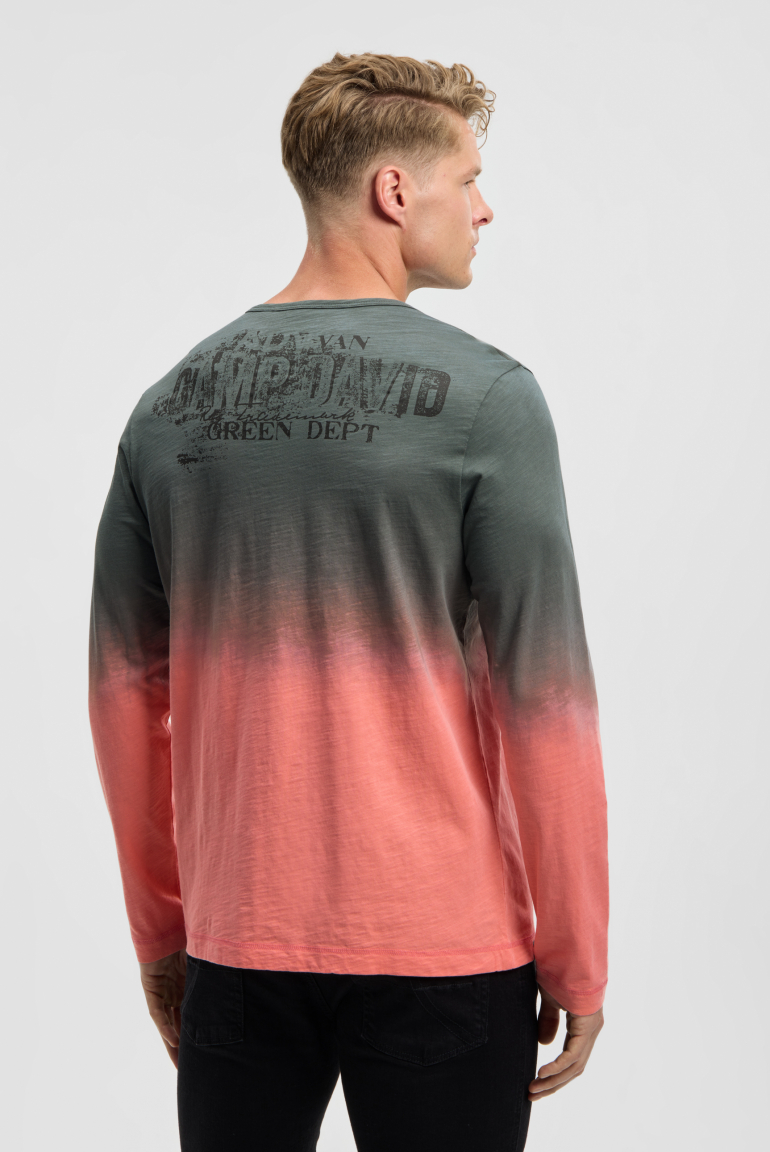 Longsleeve mit Dip-Dye-Effekt und Rücken-Print wild salmon