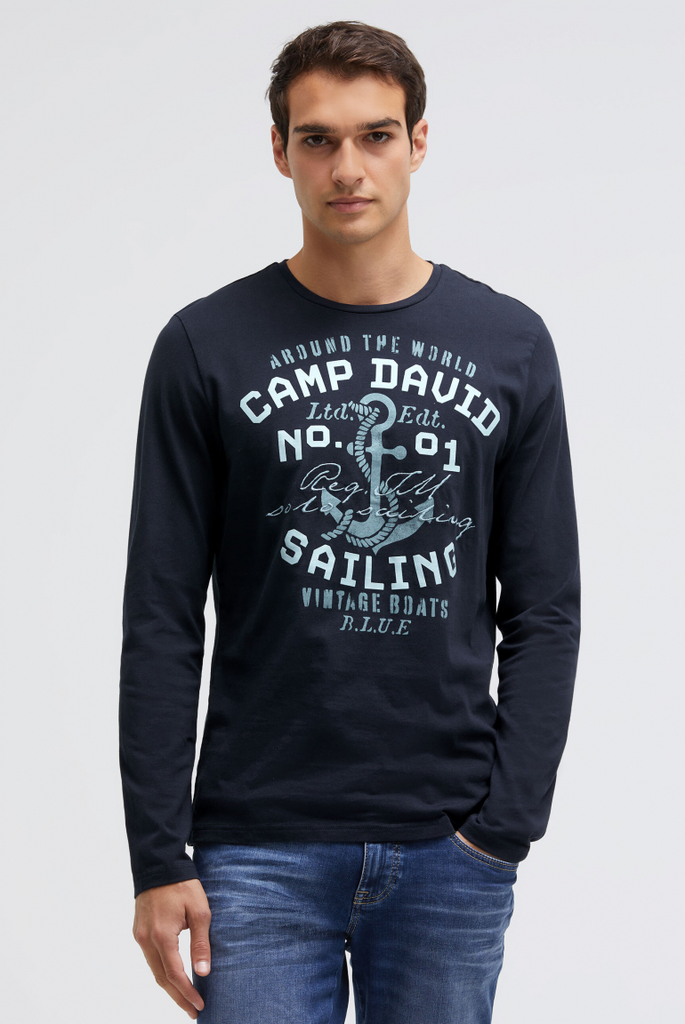 Longsleeve mit Rubber Print und Stickerei blue navy