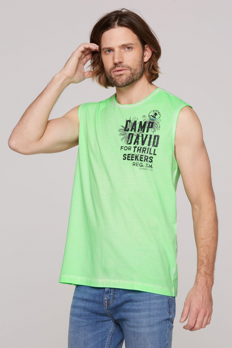 Muskelshirt Oil Dyed mit Label Prints neon green