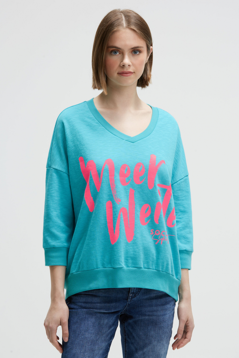 Oversized Sweatshirt mit V-Ausschnitt und Print