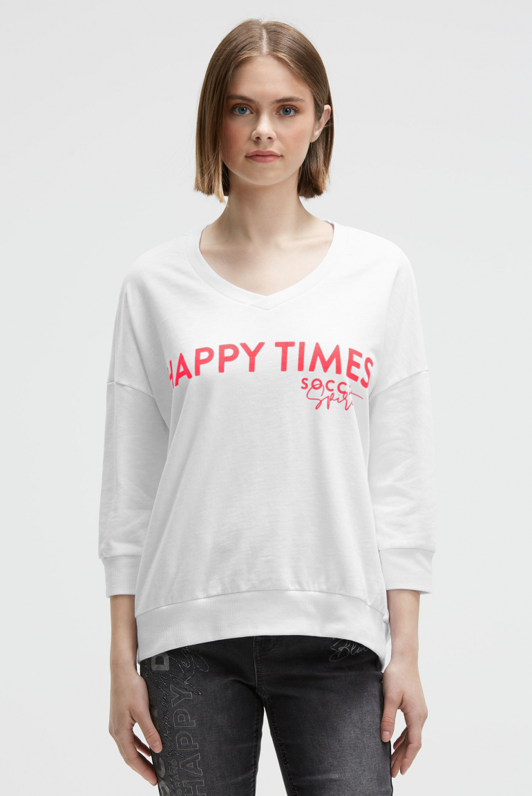 Oversized Sweatshirt mit V-Ausschnitt und Print