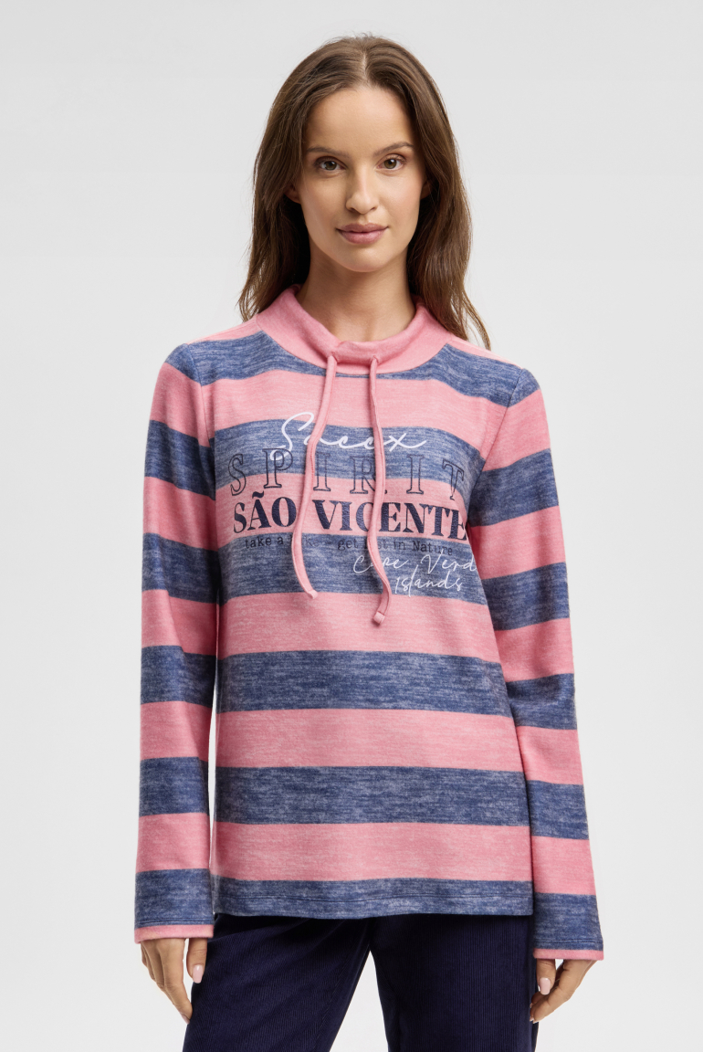 Pullover aus Flauschstrick mit Blockstreifen apricot sunset melange