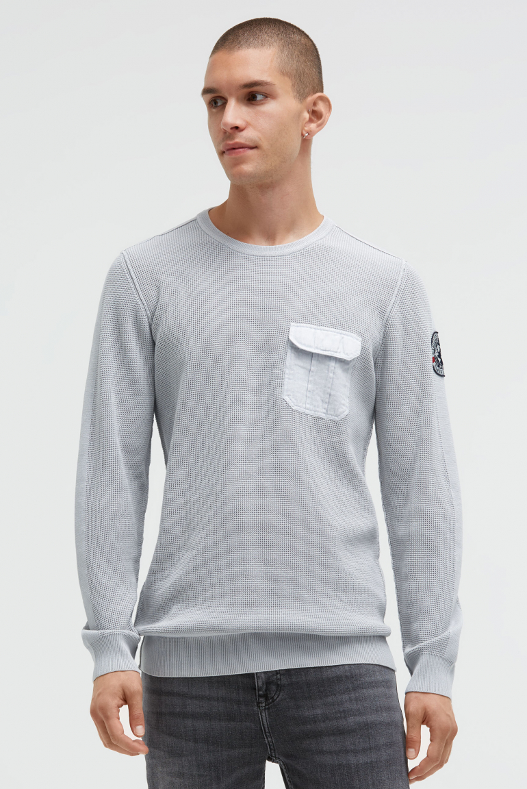 Pullover mit Strickmuster und Brusttasche light grey