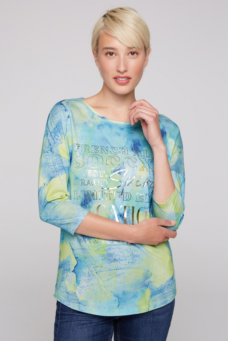Shirt mit All Over Print und 3/4-Ärmeln ivory