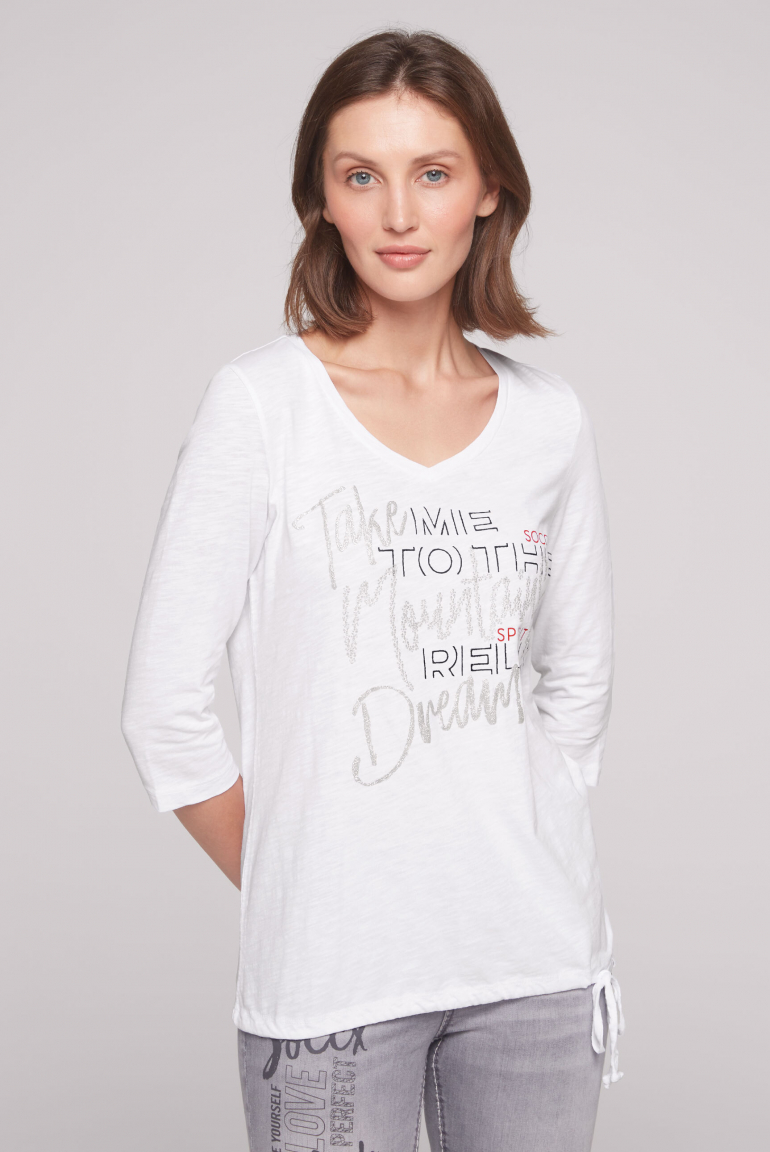 Shirt mit V-Ausschnitt und Tunnelzugband im Saum opticwhite