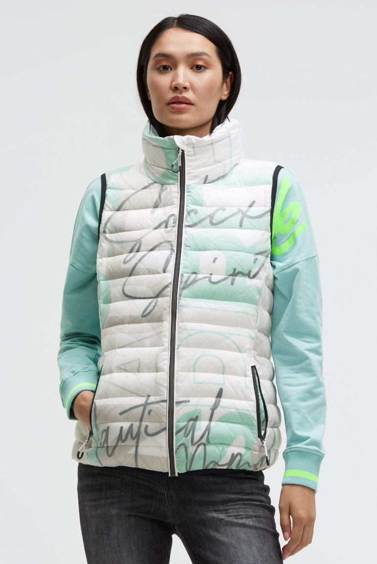 Steppweste mit Kapuze im Kragen und All Over Print opticwhite
