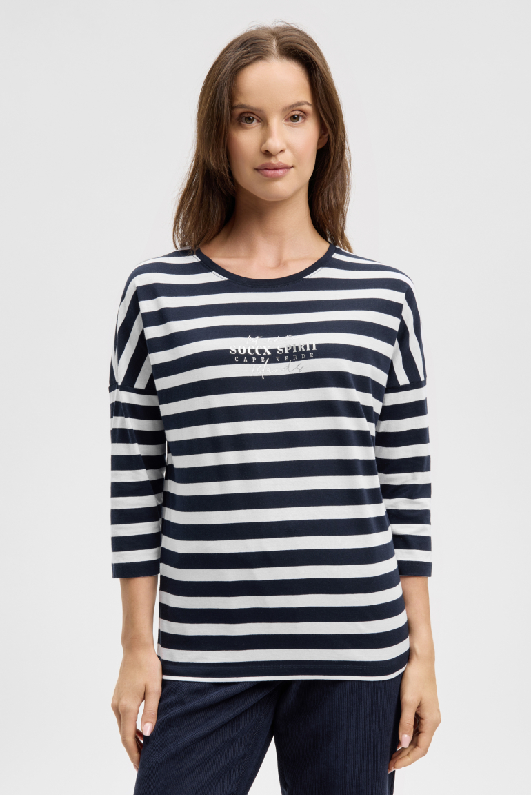 Streifenshirt mit Rücken-Print und 3/4-Ärmeln blue navy / opticwhite