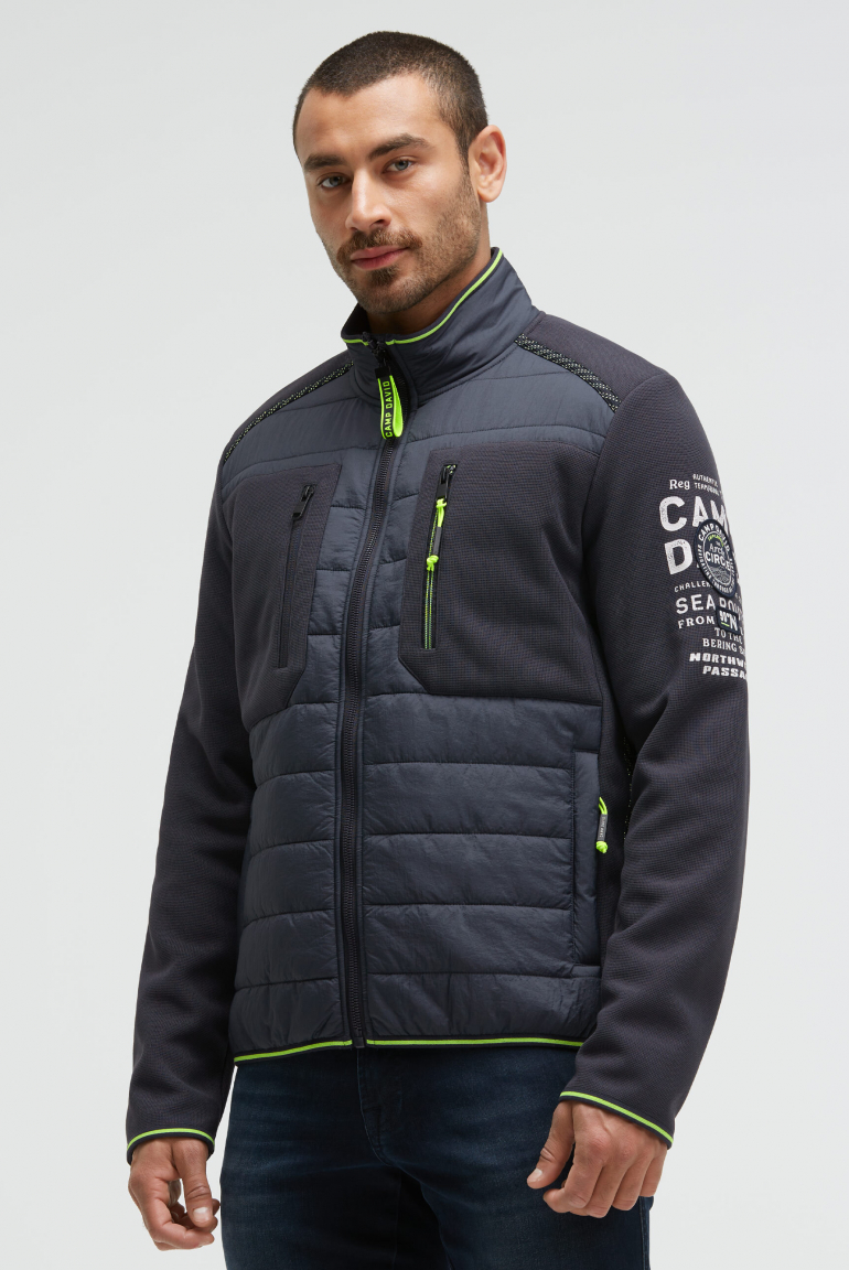 Strukturierte Fleecejacke im Materialmix navy