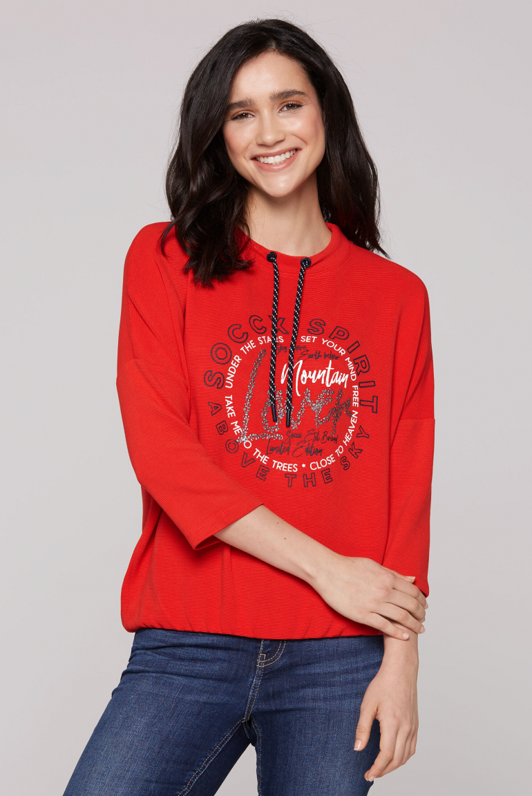 Strukturiertes Sweatshirt mit Kordelzug und Elastiksaum speed red