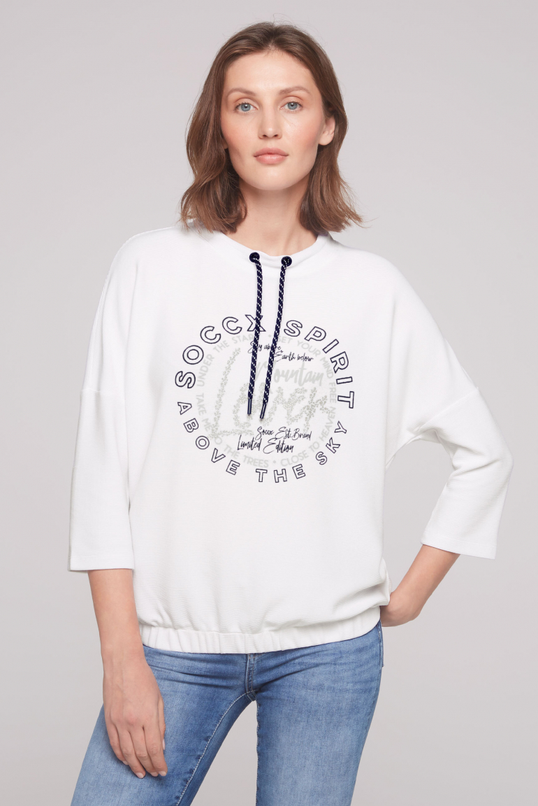Strukturiertes Sweatshirt mit Kordelzug und Elastiksaum opticwhite