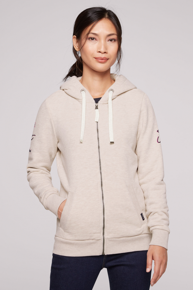 Sweatjacke mit Kapuze und Rücken-Print faded beige mel.